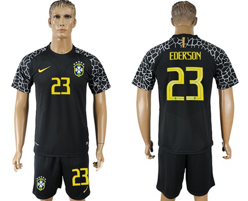 Brazil #23 Ederson Black Goalkeeper Soccer Country Jersey - Click Image to Close